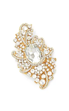 06244 Gold Clear Crystal Oval Accented Bouquet Pin Brooch