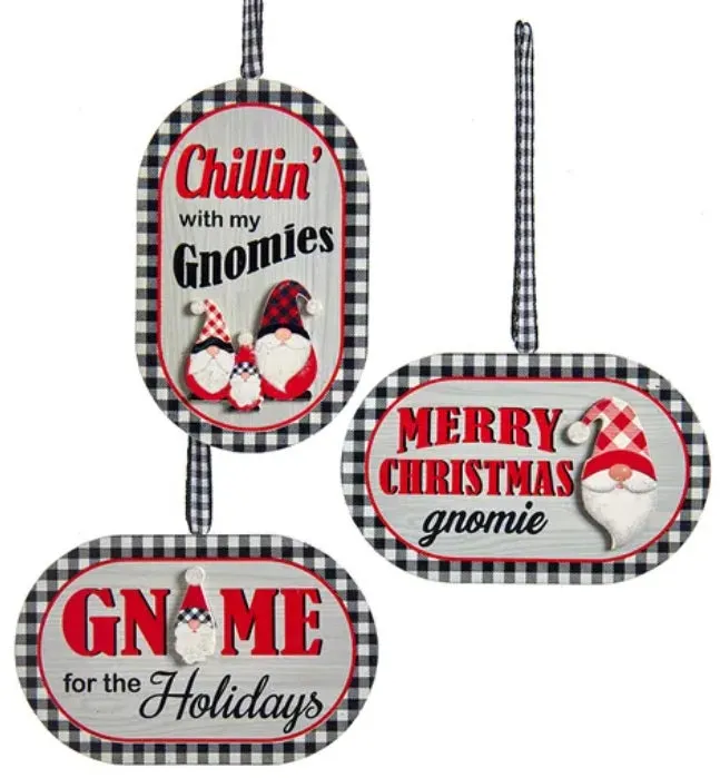 4" Gingham Gnome Sign Ornaments