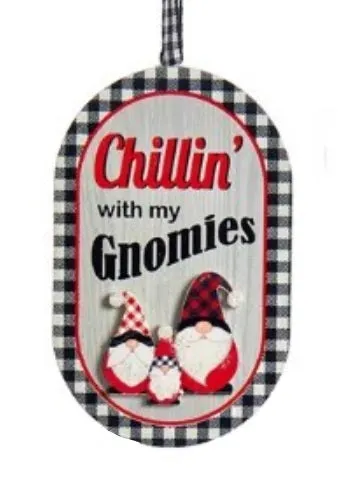 4" Gingham Gnome Sign Ornaments
