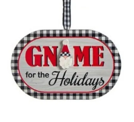 4" Gingham Gnome Sign Ornaments
