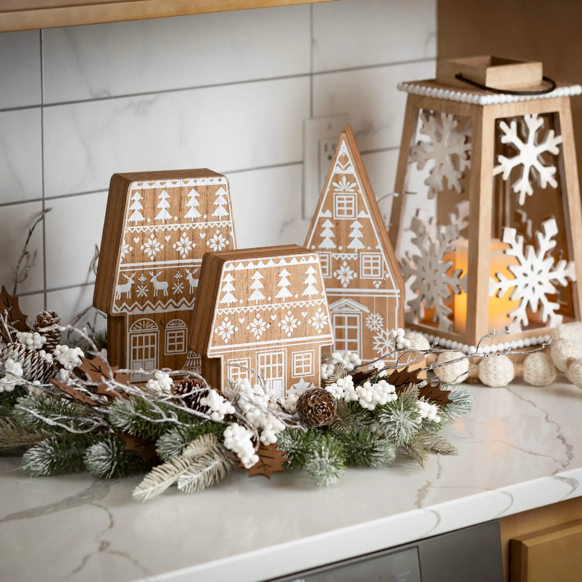 6'L Sullivans Cream Herringbone Ball Garland, White Christmas Garland