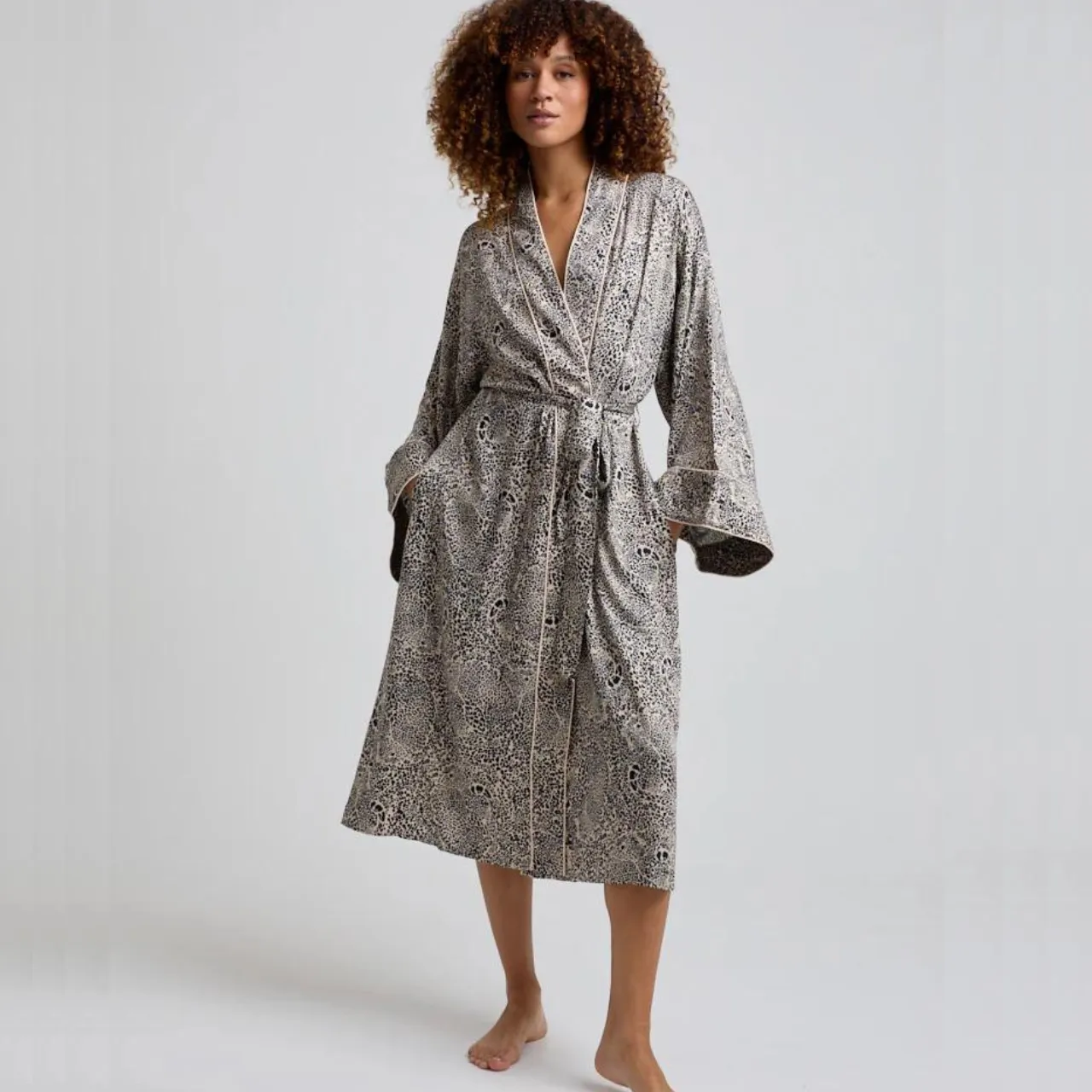 Leopard-Patterned Hidden Pocket Robe by Corina: Luxe and Stylish Option