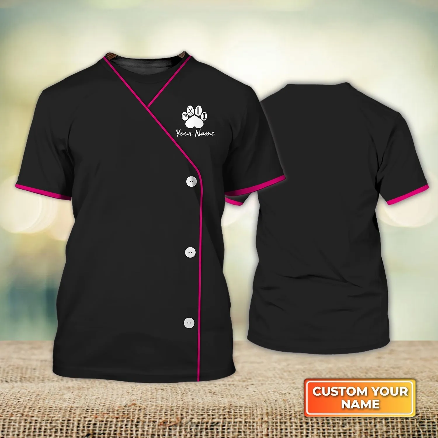 Custom 3D Groomer Shirt Men Women Paw My Craft Dog Groomer Pet Groomer Uniform Pink Salon Pet