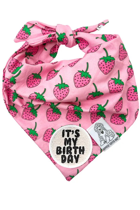 Dog Bandana Strawberry - Customize with Interchangeable Velcro Patches