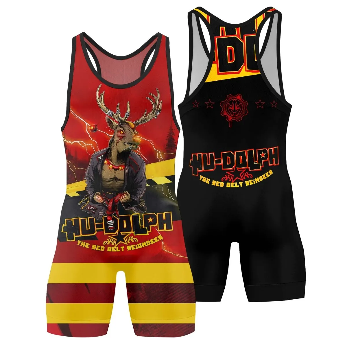Hudolph The Red Belt Reindeer Wrestling Singlets