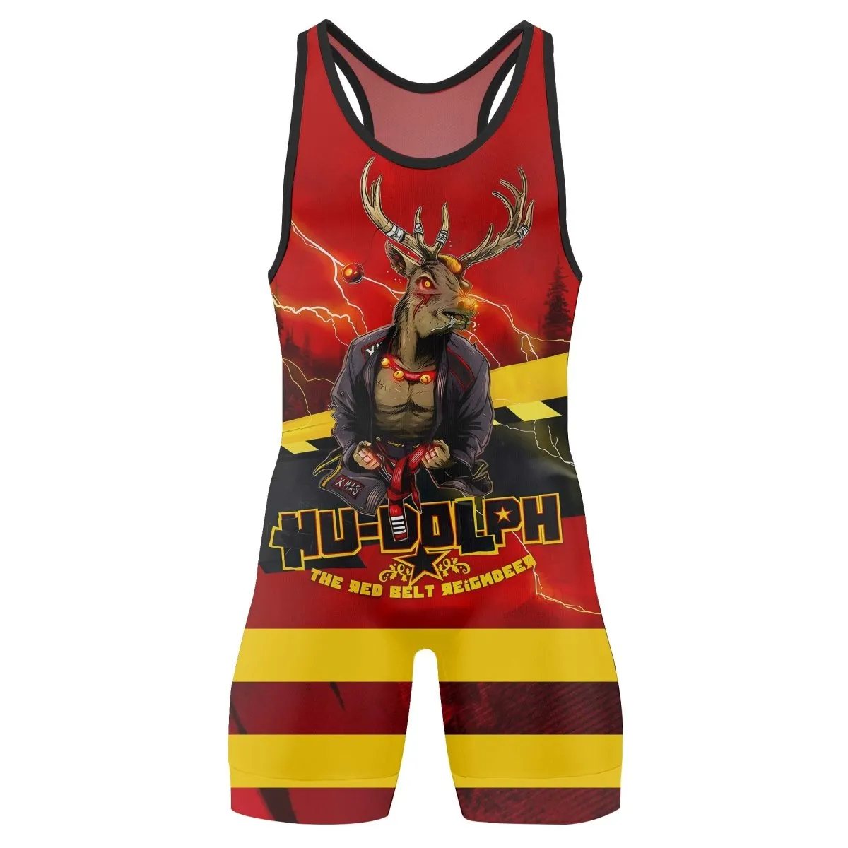 Hudolph The Red Belt Reindeer Wrestling Singlets