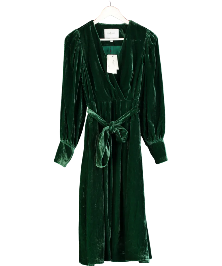 LK Bennett Green Velvet Roman Long Sleeve Midi Dress UK 18