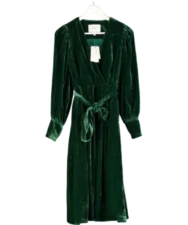 LK Bennett Green Velvet Roman Long Sleeve Midi Dress UK 18