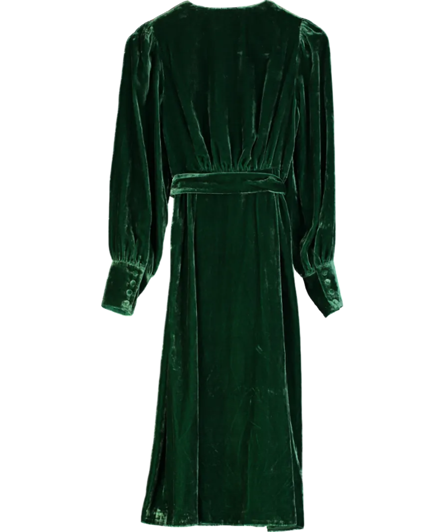 LK Bennett Green Velvet Roman Long Sleeve Midi Dress UK 18