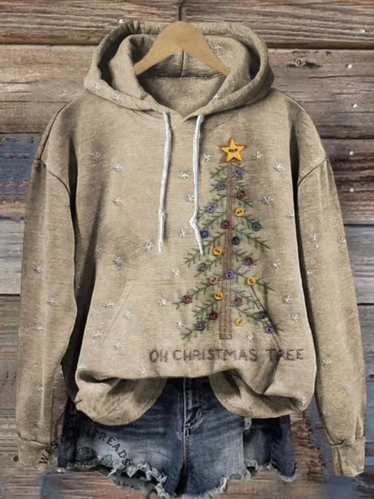 Retro Christmas Tree Casual Hoodie Sweatshirt