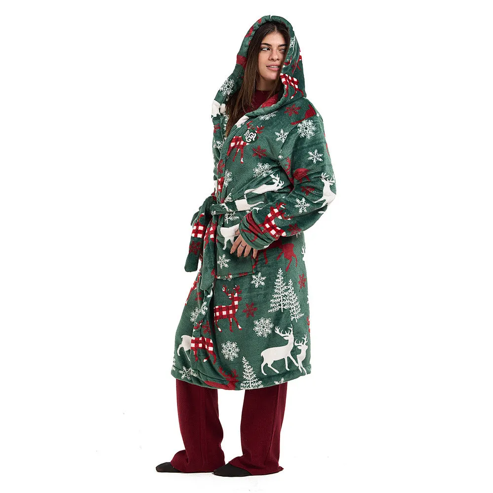 Snuggs Blanket Robe Green Deer Christmas