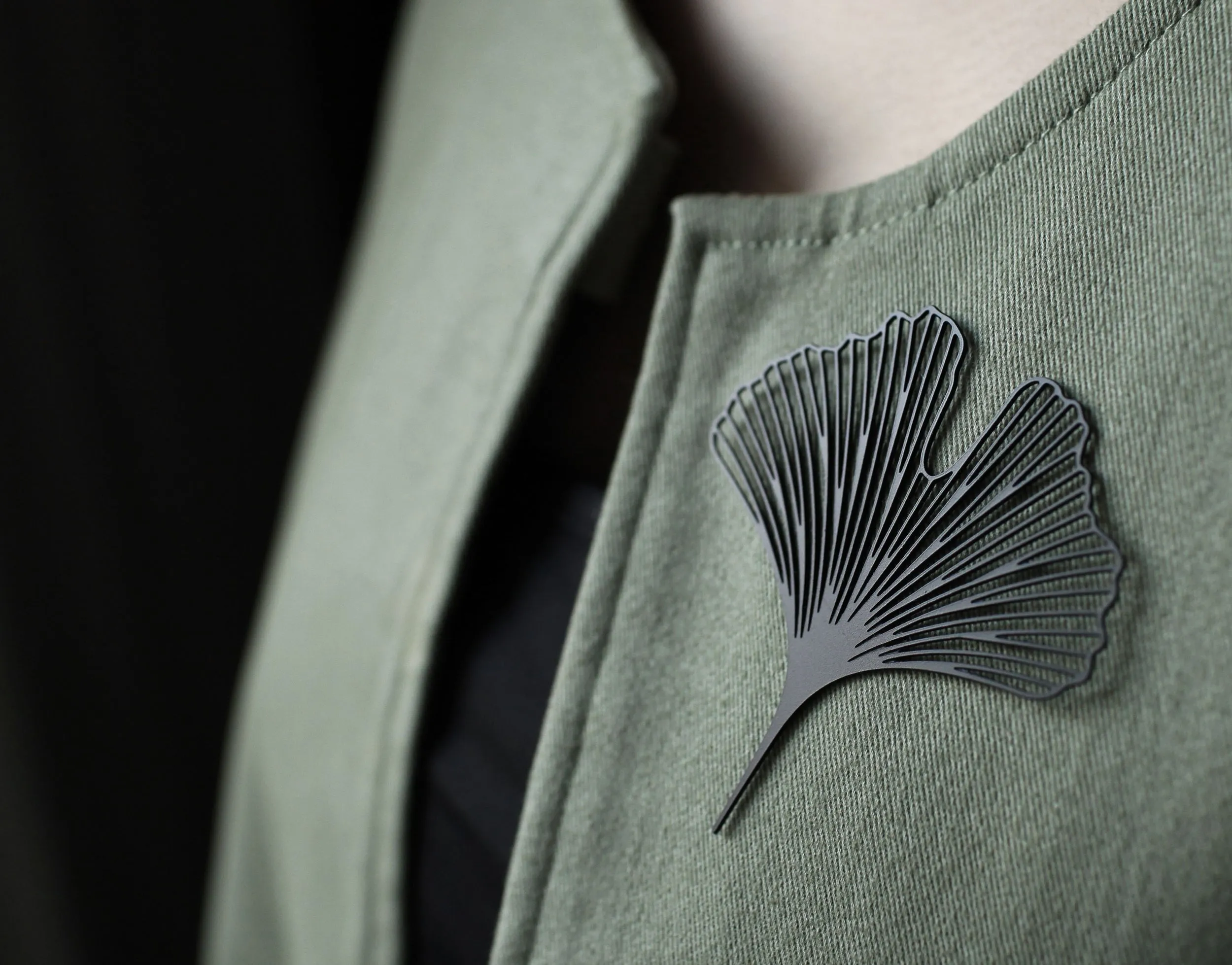 Elegant Stainless Steel Ginkgo Leaf Brooch