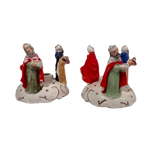 Vintage Commadore The Three Wise Men Ceramic Candleholder (Set of 2)