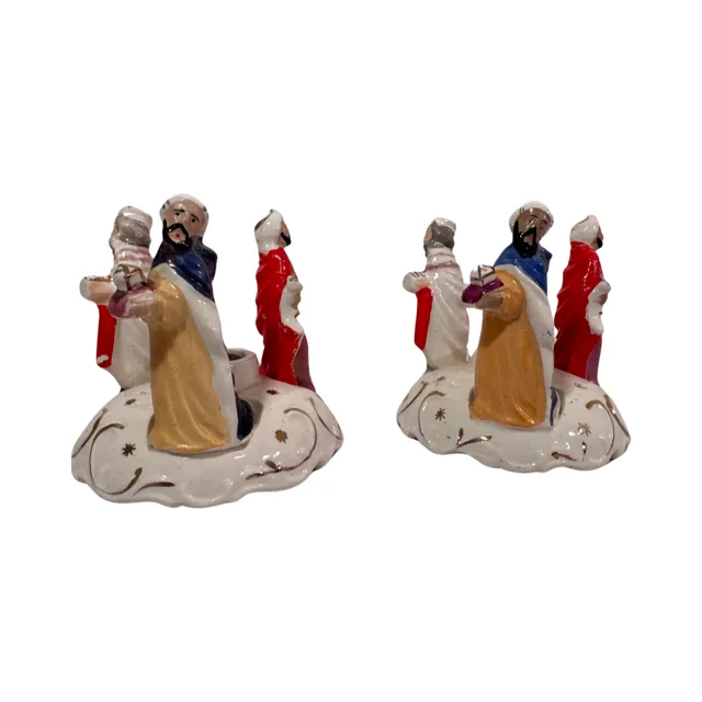 Vintage Commadore The Three Wise Men Ceramic Candleholder (Set of 2)